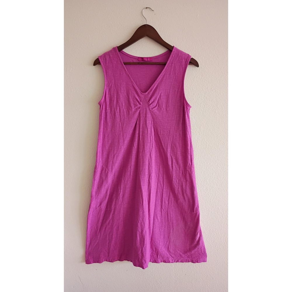 Cut Loose Pink Cotton Linen Sleeveless Midi Dress Small V-Neck Pockets Casual